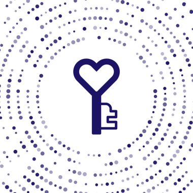 Mavi Anahtar 'ın kalp şekli simgesi beyaz arkaplanda izole edildi. Sevgililer günün kutlu olsun. Soyut çember rastgele noktalar. Vektör