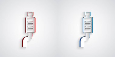 Kağıt kesiği Araba egzozu simgesi gri arkaplanda izole edilmiş. Egzoz borusu. Kağıt sanatı tarzı. Vektör