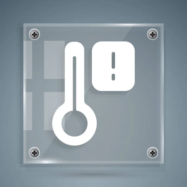 白色桑拿温度计图标孤立在灰色背景 桑拿浴设备 方块玻璃面板 — 图库矢量图片