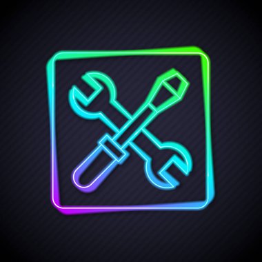 Parlayan neon hattı 3D yazıcı ayarı simgesi siyah arkaplanda izole edildi. 3D baskı. Vektör.