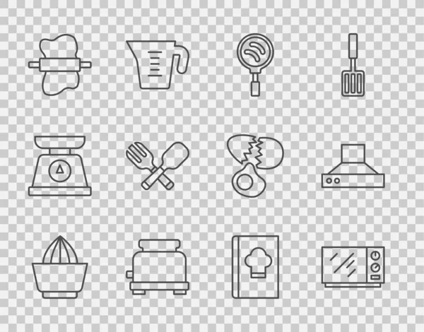 Set Line Exprimidor Frutas Cítricas Horno Microondas Sartén Tostadora Rodillo — Archivo Imágenes Vectoriales