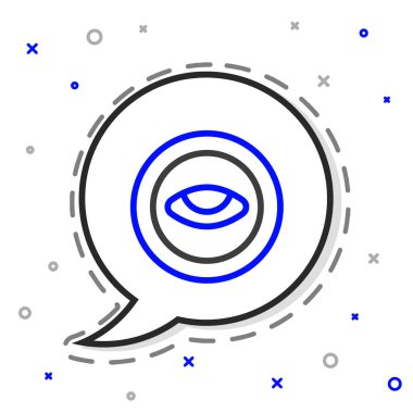 Beyaz arka planda göz simgesi olan çizgi madalyonu. Gözlü tılsım. Renkli taslak konsepti. Vektör