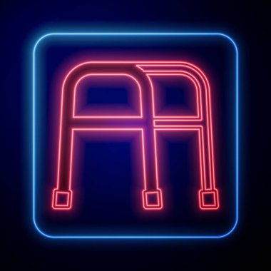 Siyah arkaplanda izole edilmiş engelli kişi simgesi için parlayan neon Walker. Vektör.