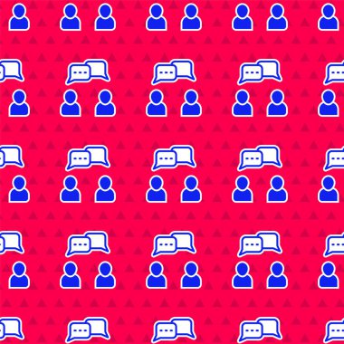 Mavi Konuşma baloncuğu sohbet simgesi kırmızı arkaplanda izole edilmiş pürüzsüz desen. İleti simgesi. İletişim ya da yorum sohbet sembolü. Vektör.