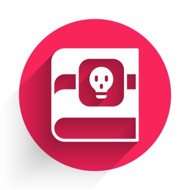 Kafatası simgesi olan uzun gölgeli zehirlerle ilgili Beyaz Kitap. Tehlike işareti, ölümün sembolü. Kırmızı daire düğmesi. Vektör