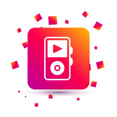 Beyaz müzik çalar simgesi beyaz arkaplanda izole edildi. Taşınabilir müzik cihazı. Kare renk düğmesi. Vektör