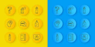 Satır İşaretleyici kalemini ayarla, sprey başlığı sıkabilir, konuşma baloncuğunu metin sanatı, boya, gouache, kavanoz, boya, tekerlekli fırça, sprey ve simge ile boyarsın. Vektör