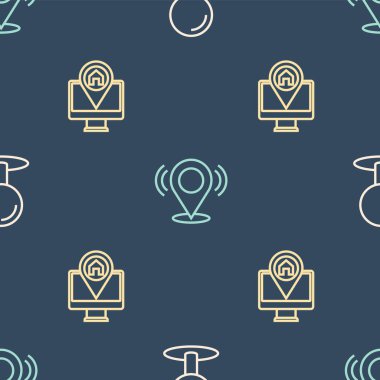 Satır Push pimi, harita konumu ile monitör ve kusursuz desen haritası ayarlayın. Vektör