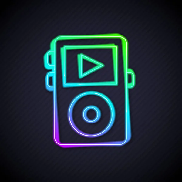 Glowing Neon Line Music Player Icon Isolated Black Background Portable — Stock Vector