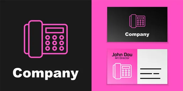 Pink Line Telephone Handset Icon Isolated Black Background Phone Sign — стоковый вектор