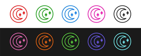 Set Line Moon Stars Icon Isolated Black White Background Cloudy — ストックベクタ