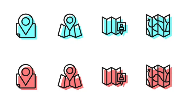 Set Line Folded Map Location Marker Icon Vector — 스톡 벡터