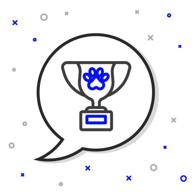 Satır Hayvanları ödül sembolü simgesi beyaz arkaplanda izole edildi. Köpek ayak izli madalya, evcil hayvan sergisinin kazanan konsepti. Renkli taslak konsepti. Vektör