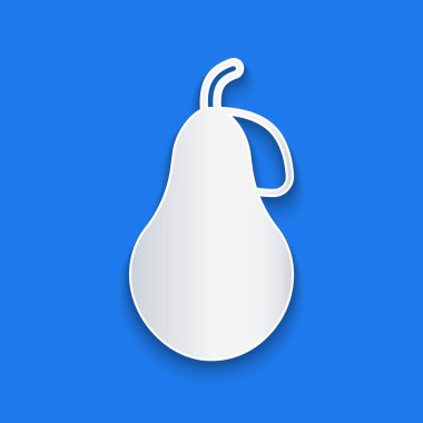 Kağıt kesiği Armut simgesi mavi arkaplanda izole edildi. Yaprak sembollü meyve. Kağıt sanatı tarzı. Vektör