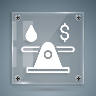 Beyaz yağ değişimi, su transferi, gri arkaplanda izole edilmiş simge dönüştürme. Kare cam paneller. Vektör