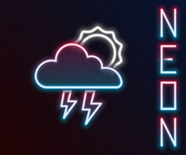 Glowing Neon Line Storm Icon Isolated Black Background Cloud Lightning — Vector de stock