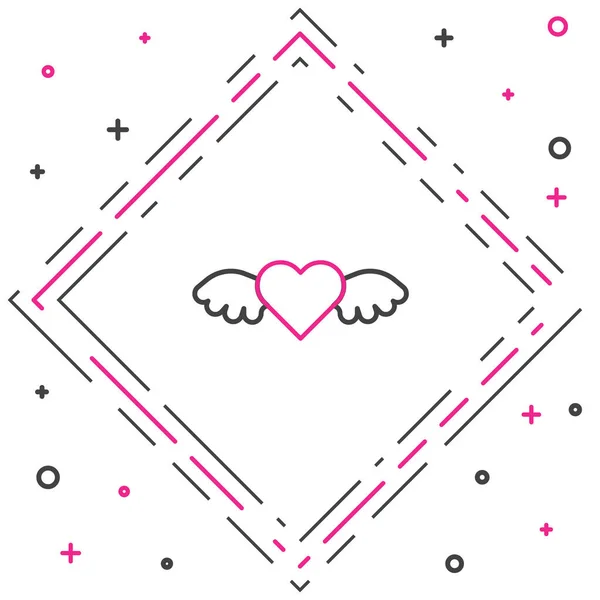 Čára Srdce Ikonou Křídla Izolované Bílém Pozadí Symbol Lásky Šťastný — Stockový vektor