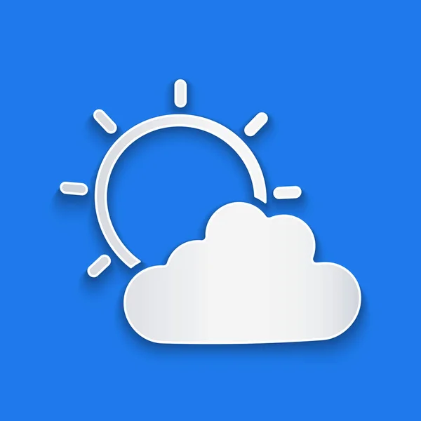 Papiergeschnittene Sonne Und Wolken Wettersymbol Isoliert Auf Blauem Hintergrund Papierkunst — Stockvektor
