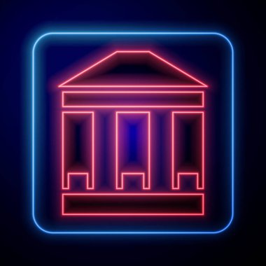 Parlayan neon müze binası simgesi siyah arkaplanda izole edildi. Vektör