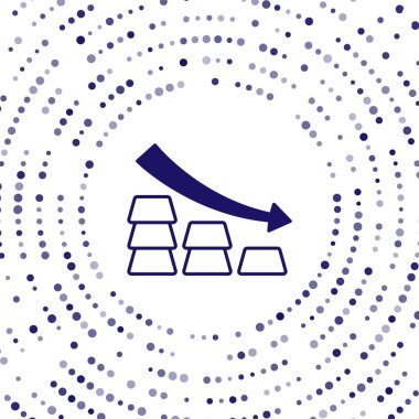 Beyaz arkaplanda izole edilmiş altın çubuklu Mavi Finans çizelgesi oku. Finansal başarı kavramı. Altın yatırım konsepti. Soyut çember rastgele noktalar. Vektör