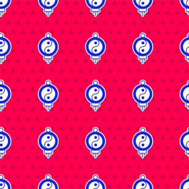 Mavi Çin kağıt fener ikonu kırmızı arka planda izole edilmiş pürüzsüz desen. Vektör