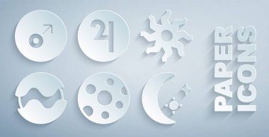 Dolunay, Güneş, Gezegen, Ay ve yıldızlar, Sembol Jüpiter ve Mars simgesi ikonu. Vektör