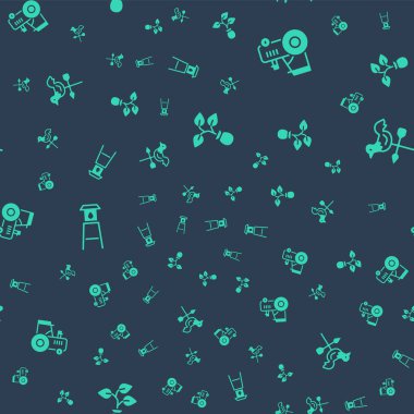 Tesis, traktör, su kulesi ve horoz rüzgar gülünü kusursuz bir şekilde ayarlayın. Vektör