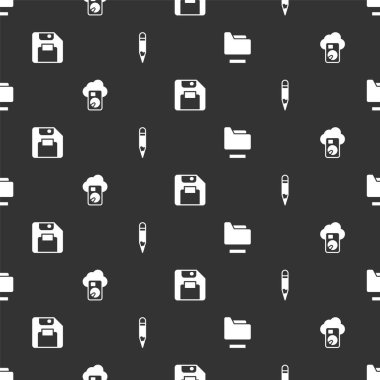 Belge dizinini, Bulut veritabanını, Disket diskini ve Kalem 'i pürüzsüz desen üzerine ayarla. Vektör