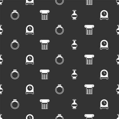 Kadim amforaları, antika saati, altın yüzüğü ve sütunu pürüzsüz desenlere göre ayarla. Vektör