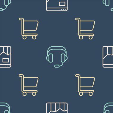 Grafik grafiği bilgisini, alışveriş arabasını ve kulaklıkları pürüzsüz bir şekilde ayarla. Vektör