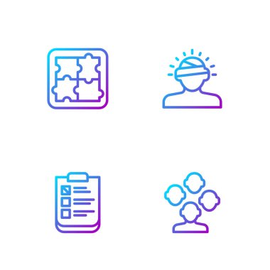 Şizofreni, psikoloji testi, psikoloji ve beyin sarsıntısında çözüm sorunu, baş ağrısı. Renk simgeleri. Vektör