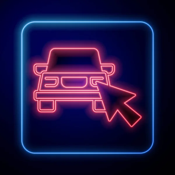 Glowing Neon Online Car Sharing Icon Isolated Black Background Online — Stockvektor