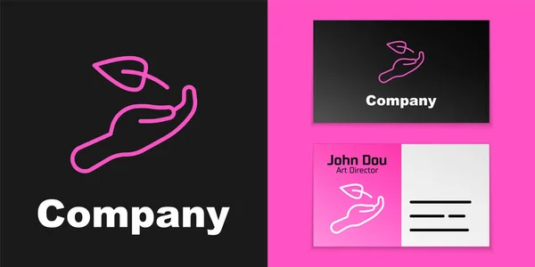 Pink Line Sprout Hand Environmental Protection Icon Isolated Black Background — Archivo Imágenes Vectoriales