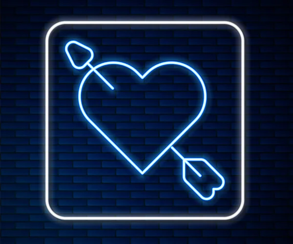 Brillante Línea Neón Símbolo Amour Con Corazón Flecha Icono Aislado — Vector de stock