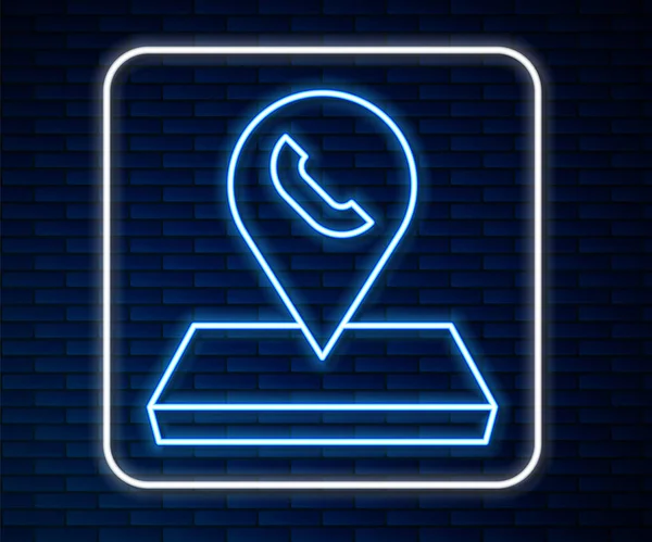 Glowing Neon Line Map Pointer Telephone Communication Icon Isolated Brick — Vector de stock