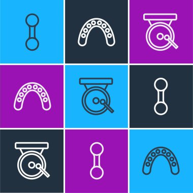 Çizgiyi Dumbbell Boks gongu ve Ağız Boksörü ikonu olarak ayarla. Vektör.