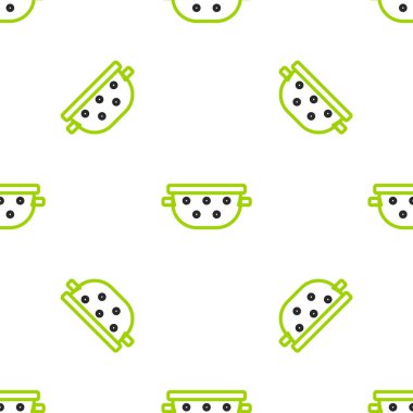 Line Kitchen süzgeç simgesi beyaz arkaplanda izole edilmiş kusursuz desen. Mutfak aletleri. Çatal bıçak seti. Vektör.