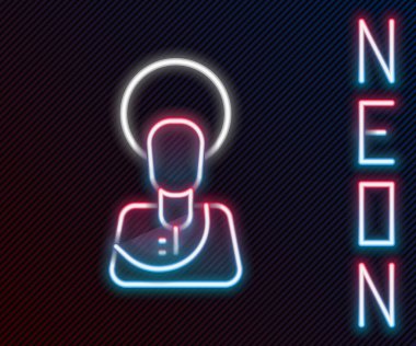 Parlayan neon hattı İsa 'nın simgesi siyah arka planda izole edildi. Renkli taslak konsepti. Vektör.