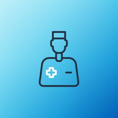 Hat doktoru ikonu mavi arka planda izole edildi. Renkli taslak konsepti. Vektör.