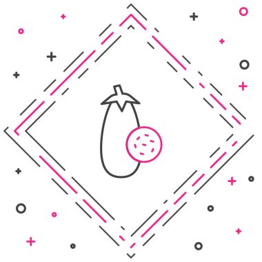 Patlıcan çizgi simgesi beyaz arkaplanda izole edildi. Renkli taslak konsepti. Vektör.