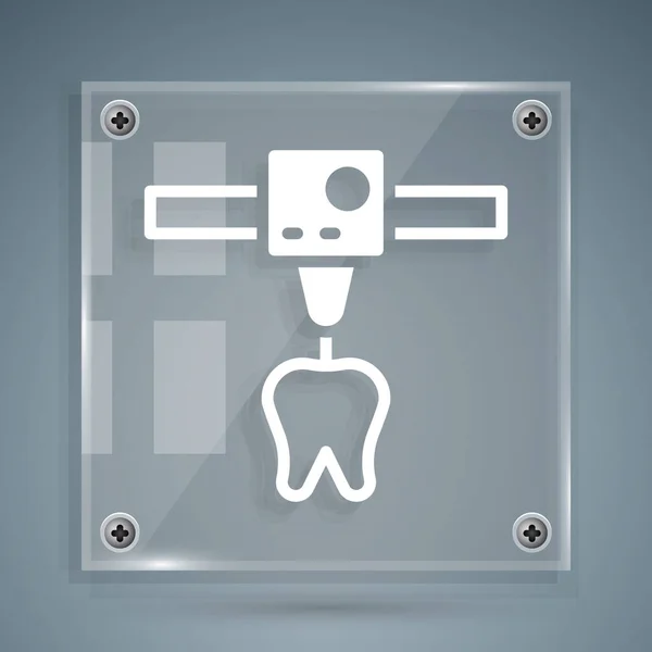 White Printer Tooth Icon Isolated Grey Background Printing Square Glass — Wektor stockowy