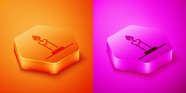 Isometric Burning Candle Candlestick Icon Isolated Orange Pink Background Cylindrical — Vetor de Stock