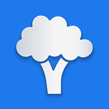 Kağıt kesiği Brokoli simgesi mavi arkaplanda izole edilmiş. Kağıt sanatı tarzı. Vektör.