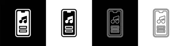 Définir Icône Lecteur Musique Isolée Sur Fond Noir Blanc Dispositif — Image vectorielle