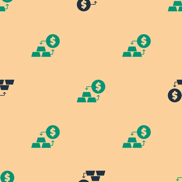 Green Black Gold Exchange Money Icon Isolated Seamless Pattern Beige — ストックベクタ