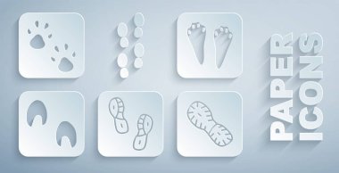 İnsan ayak izi ayakkabısı Tavşan ve Tavşan Pençe At ve Pençe simgesini ayarla. Vektör.