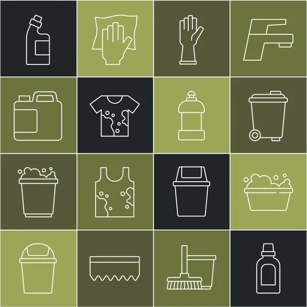 Σετ Γραμμή Μπουκάλι Για Καθαριστικό Λεκάνη Σαπουνόφουσκες Σκουπάκι Λαστιχένια Γάντια — Διανυσματικό Αρχείο