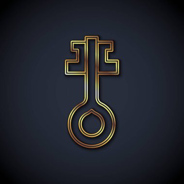 Altın çizgi Eski sihirli anahtar simgesi siyah arka planda izole. Vektör.