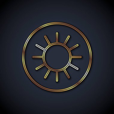 Altın çizgili Sun simgesi siyah arkaplanda izole edildi. Vektör.