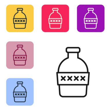 Beyaz arka planda izole edilmiş siyah çizgi su ikonu. Soda su içme tabelası. Renkli kare düğmelerle simgeleri ayarla. Vektör.